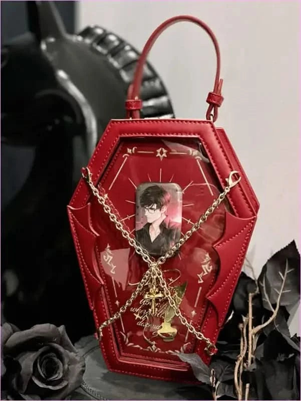 Gothic Style Coffin Bag with Occult Design and Chain Detail - Pleasures and Sins