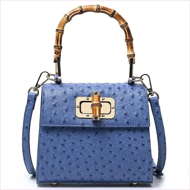 Green Ostrich Pattern Buckle Bag with Bamboo Handle - Pleasures and Sins