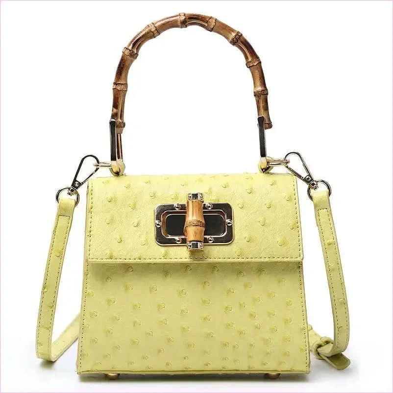 Green Ostrich Pattern Buckle Bag with Bamboo Handle - Pleasures and Sins
