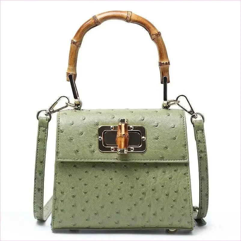 Green Ostrich Pattern Buckle Bag with Bamboo Handle - Pleasures and Sins