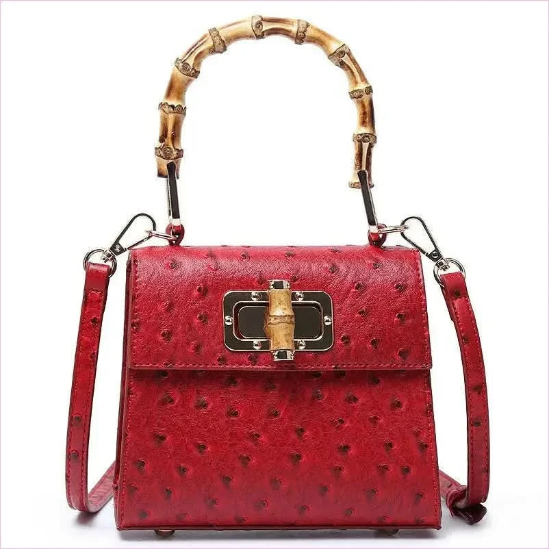 Green Ostrich Pattern Buckle Bag with Bamboo Handle - Pleasures and Sins