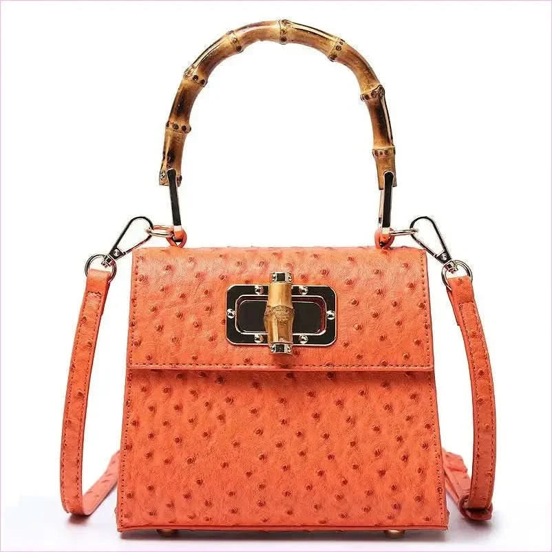 Green Ostrich Pattern Buckle Bag with Bamboo Handle - Pleasures and Sins
