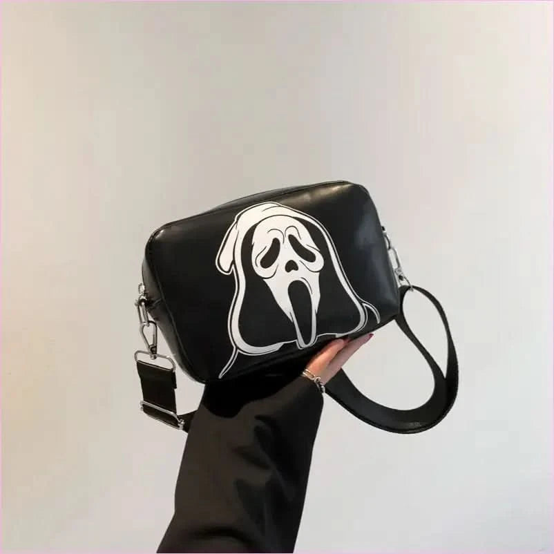 Halloween Printed Small Square Bag with Skull and Pumpkin Designs - Pleasures and Sins