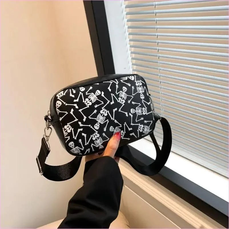 Halloween Printed Small Square Bag with Skull and Pumpkin Designs - Pleasures and Sins