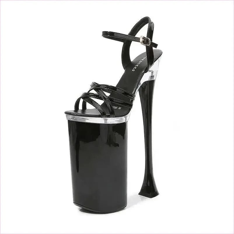 High Heel Buckle Sandals Platform with 26cm Heels and White Straps - Pleasures and Sins