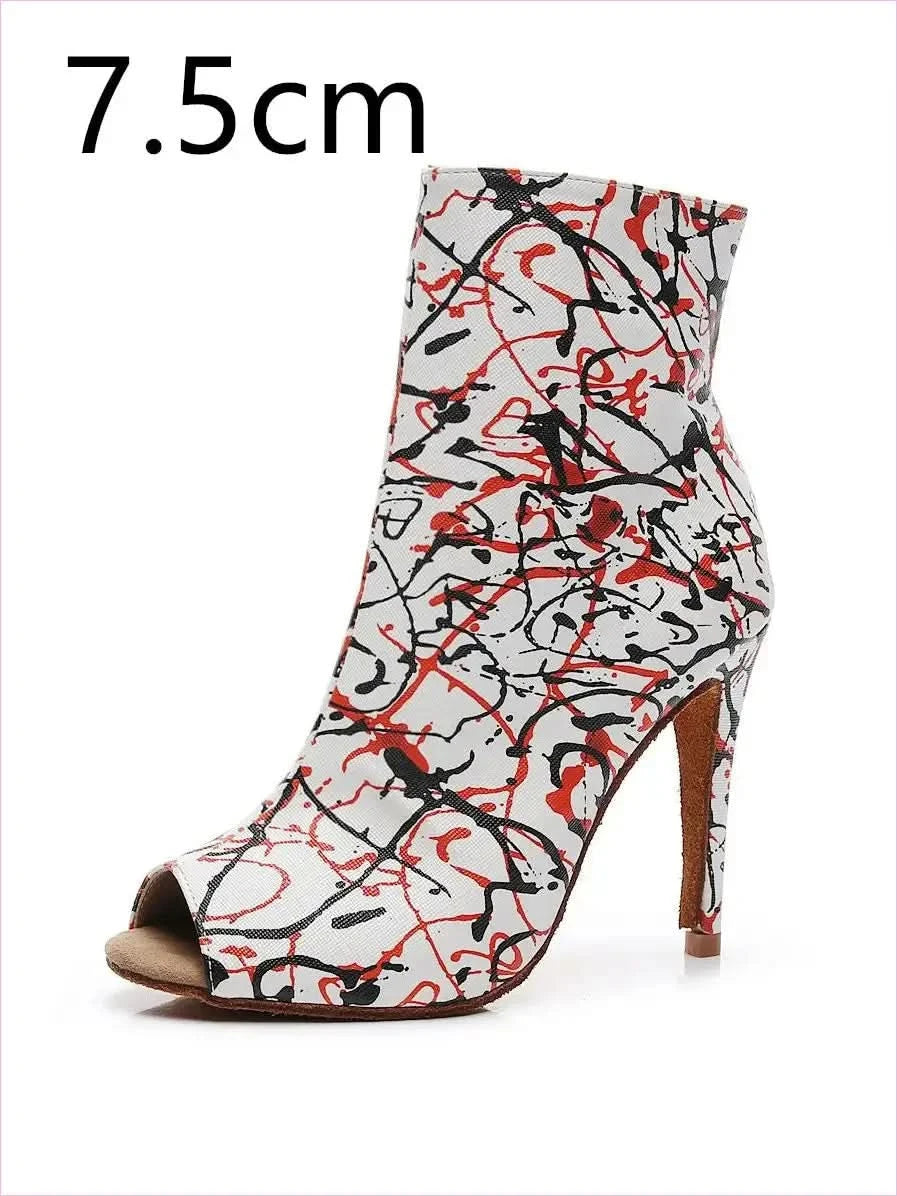 High Heel Graffiti Print Peep-toe Ankle Boots in Abstract Design - Pleasures and Sins