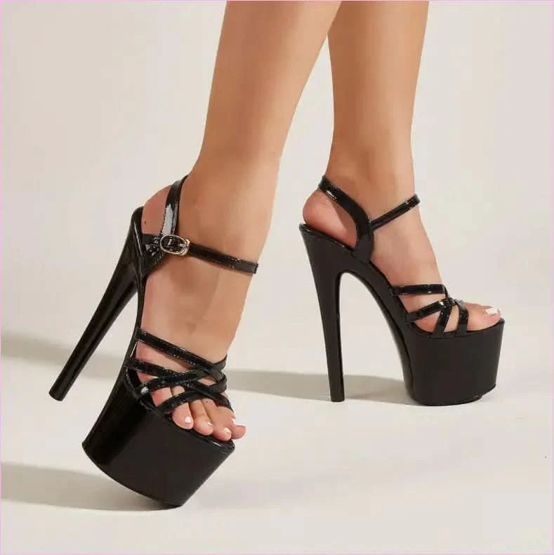 High Heels with Silver Straps and Waterproof Platform Stiletto Design - Pleasures and Sins