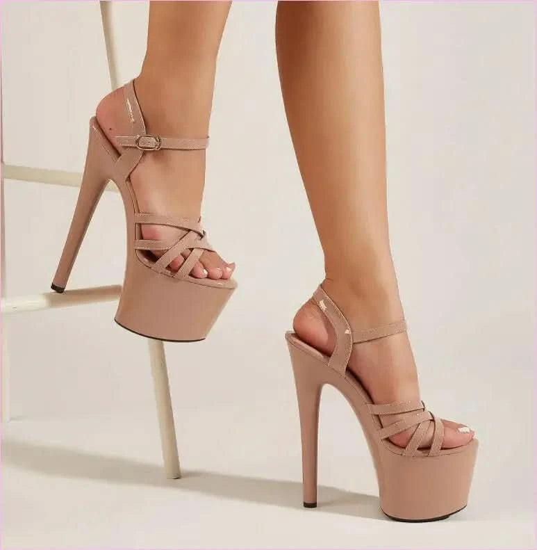 High Heels with Silver Straps and Waterproof Platform Stiletto Design - Pleasures and Sins