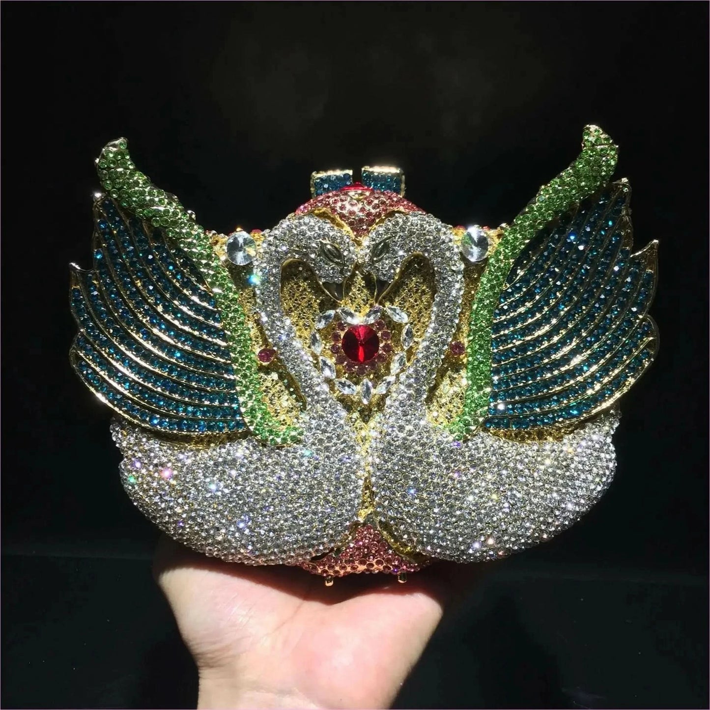 Kissing Swans Rhinestone Dinner Clutch Purse - Pleasures and Sins