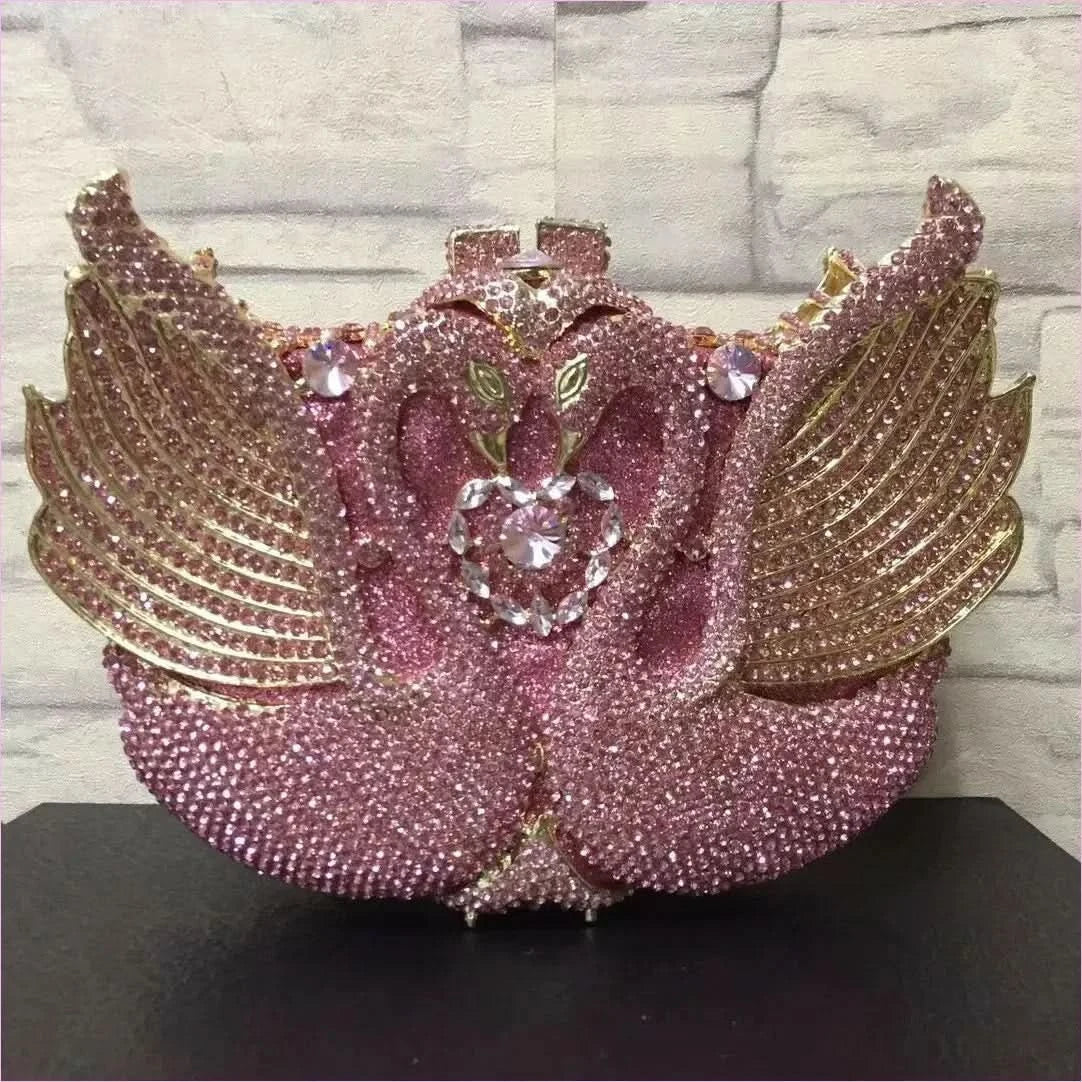 Kissing Swans Rhinestone Dinner Clutch Purse - Pleasures and Sins