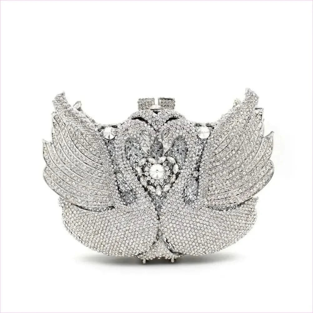 Kissing Swans Rhinestone Dinner Clutch Purse - Pleasures and Sins