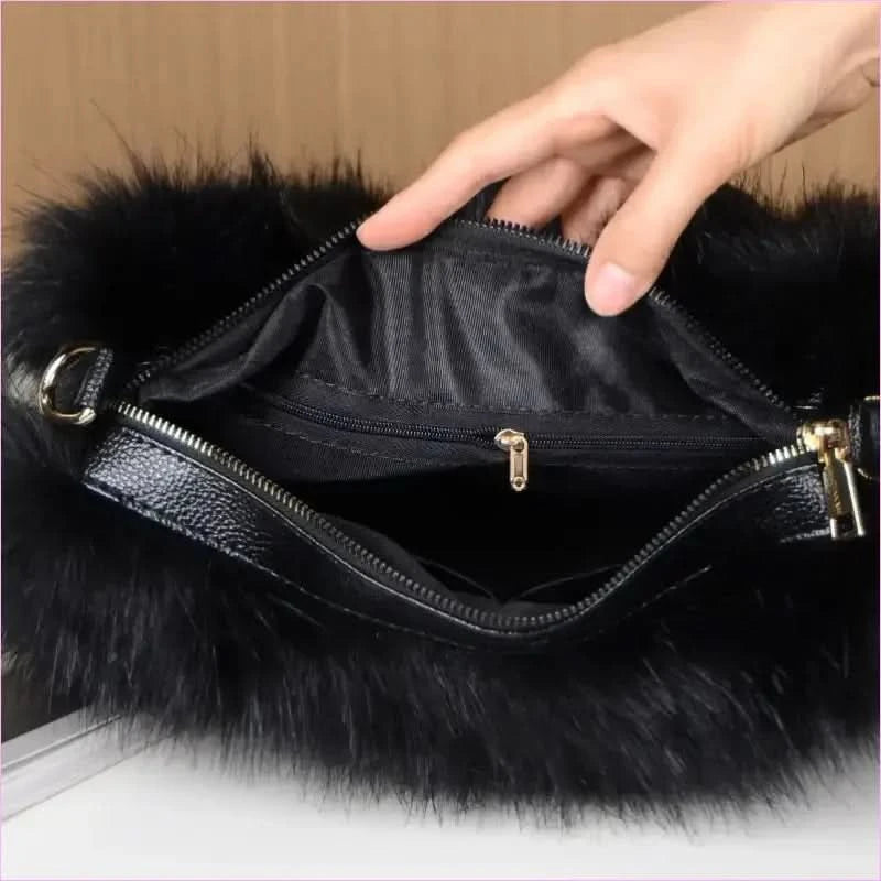 Ladies Faux Fur Fluffy Boston Handbag for Winter Vibes - Pleasures and Sins