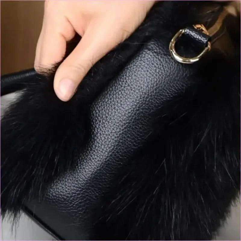 Ladies Faux Fur Fluffy Boston Handbag for Winter Vibes - Pleasures and Sins