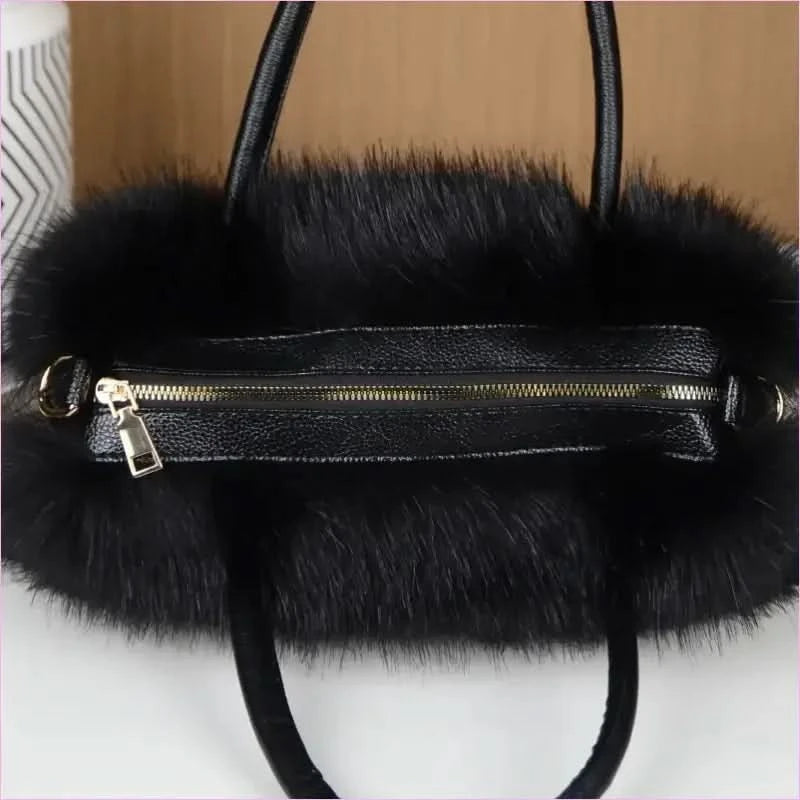 Ladies Faux Fur Fluffy Boston Handbag for Winter Vibes - Pleasures and Sins