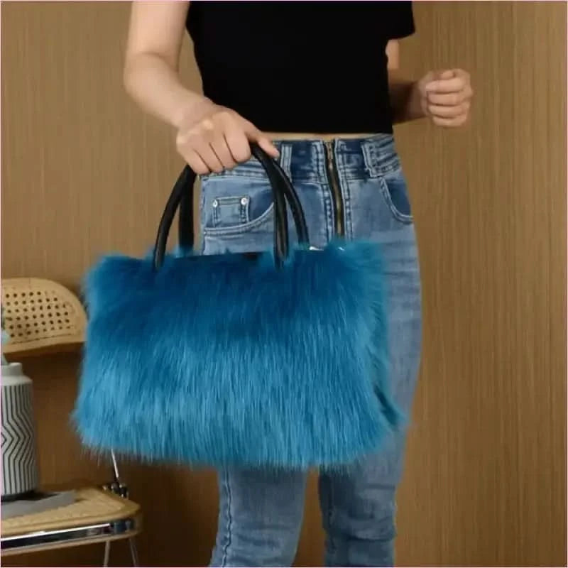Ladies Faux Fur Fluffy Boston Handbag for Winter Vibes - Pleasures and Sins