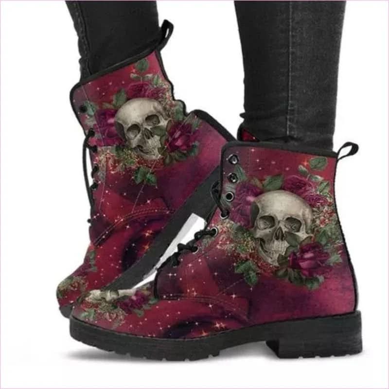 Ladies Gothic Alice in Wonderland Printed Ankle Boots for Unique Style - Pleasures and Sins