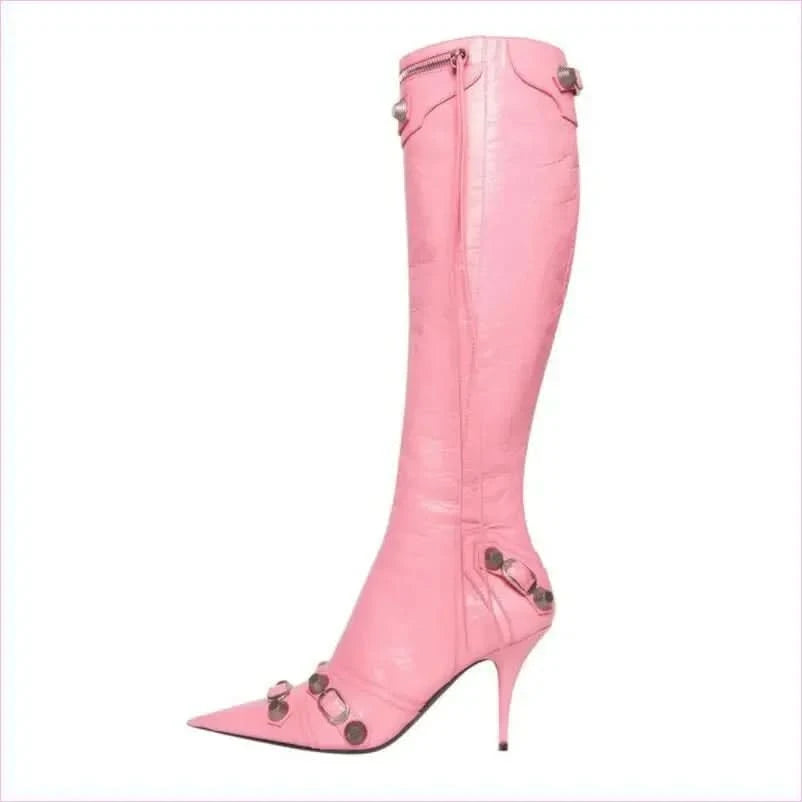 Ladies High-heeled Multi Buckle Detail Pointed Toe Boots - Pleasures and Sins