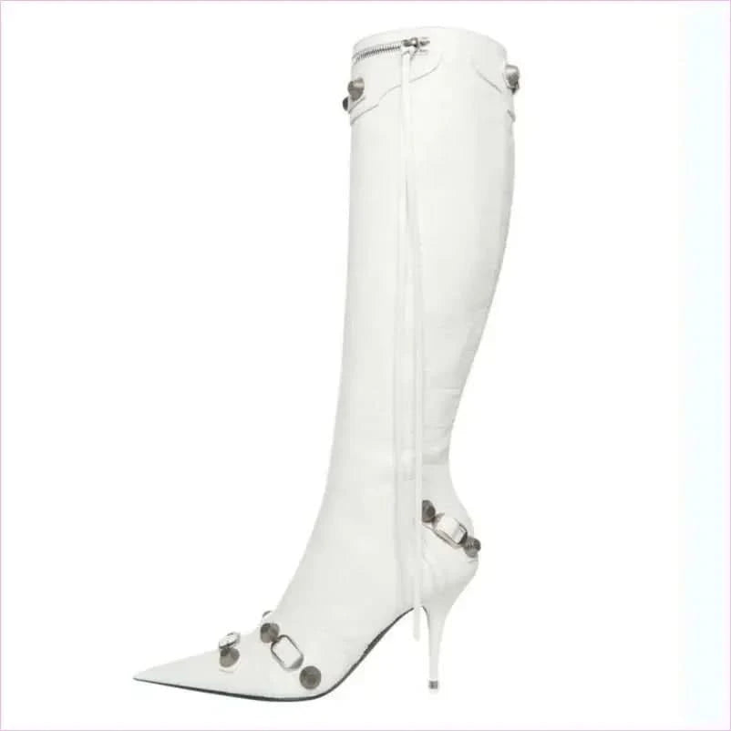 Ladies High-heeled Multi Buckle Detail Pointed Toe Boots - Pleasures and Sins