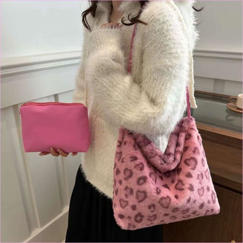 Ladies Leopard Print Furry Crossbody Bag for a Stylish Look - Pleasures and Sins