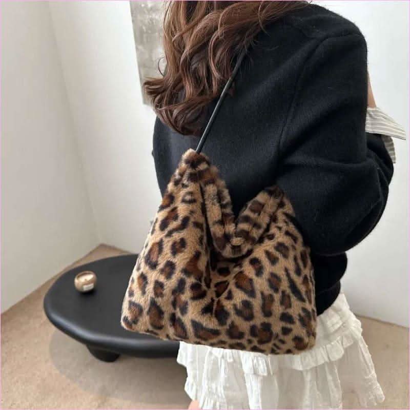 Ladies Leopard Print Furry Crossbody Bag for a Stylish Look - Pleasures and Sins