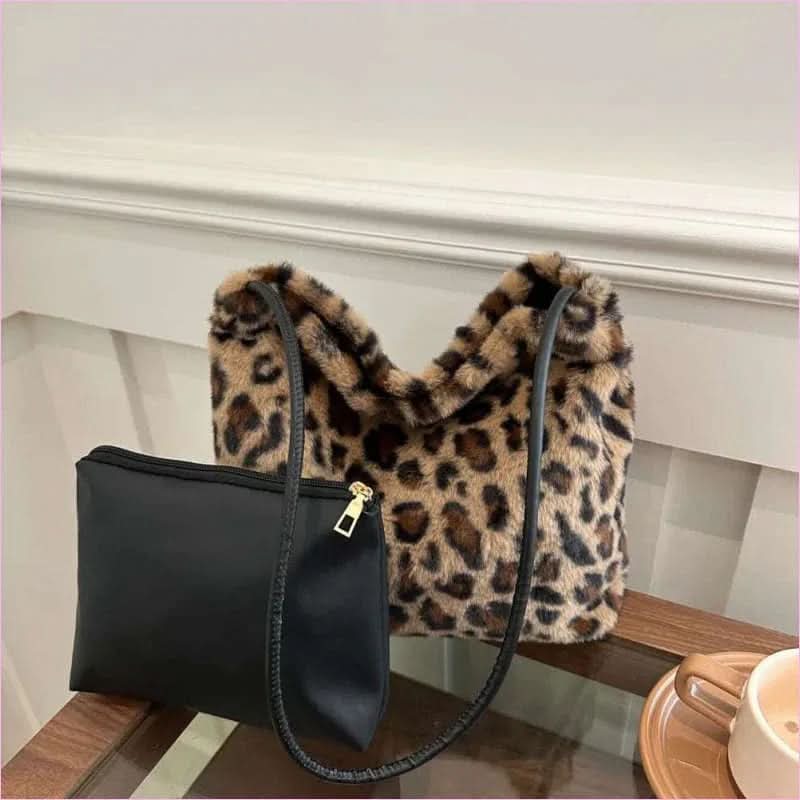 Ladies Leopard Print Furry Crossbody Bag for a Stylish Look - Pleasures and Sins