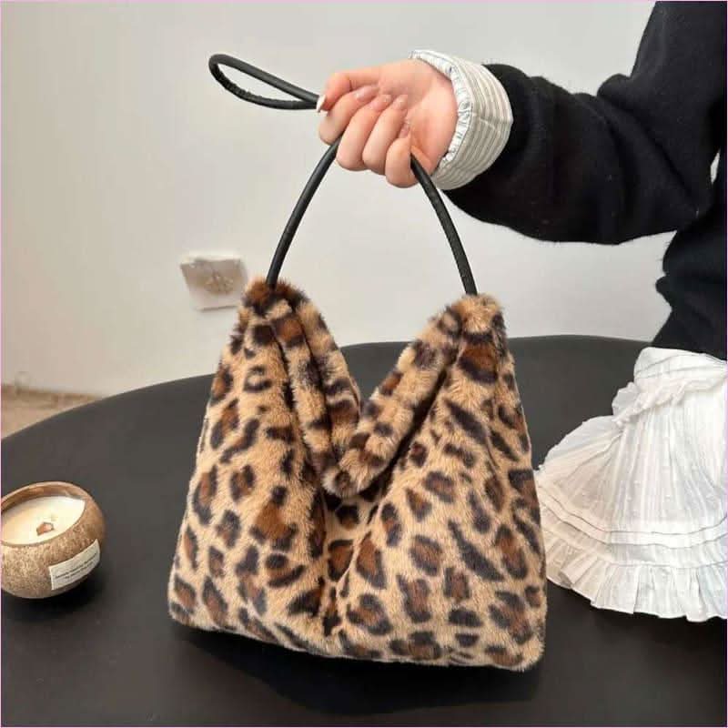 Ladies Leopard Print Furry Crossbody Bag for a Stylish Look - Pleasures and Sins