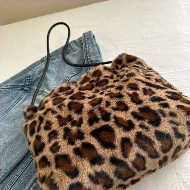 Ladies Leopard Print Furry Crossbody Bag for a Stylish Look - Pleasures and Sins