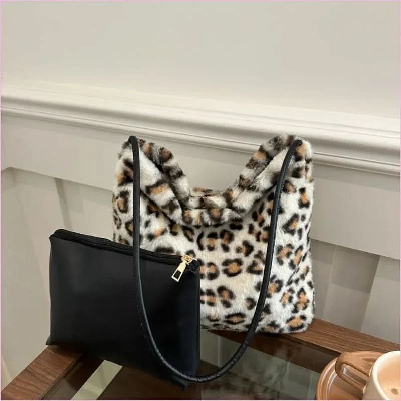 Ladies Leopard Print Furry Crossbody Bag for a Stylish Look - Pleasures and Sins