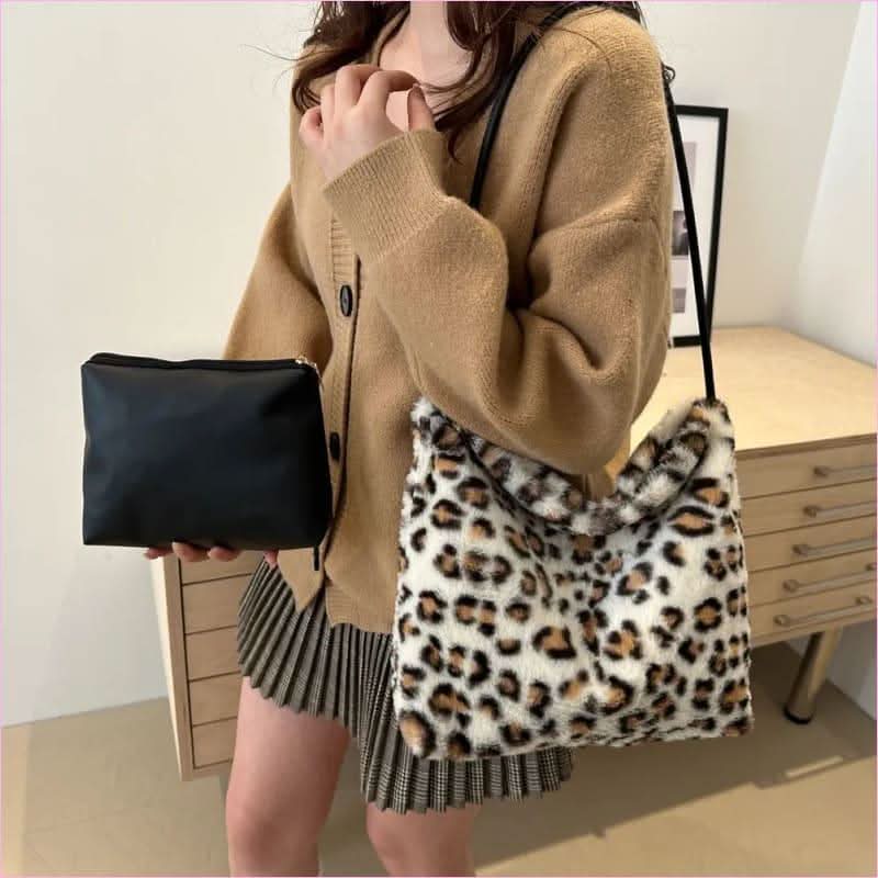 Ladies Leopard Print Furry Crossbody Bag for a Stylish Look - Pleasures and Sins