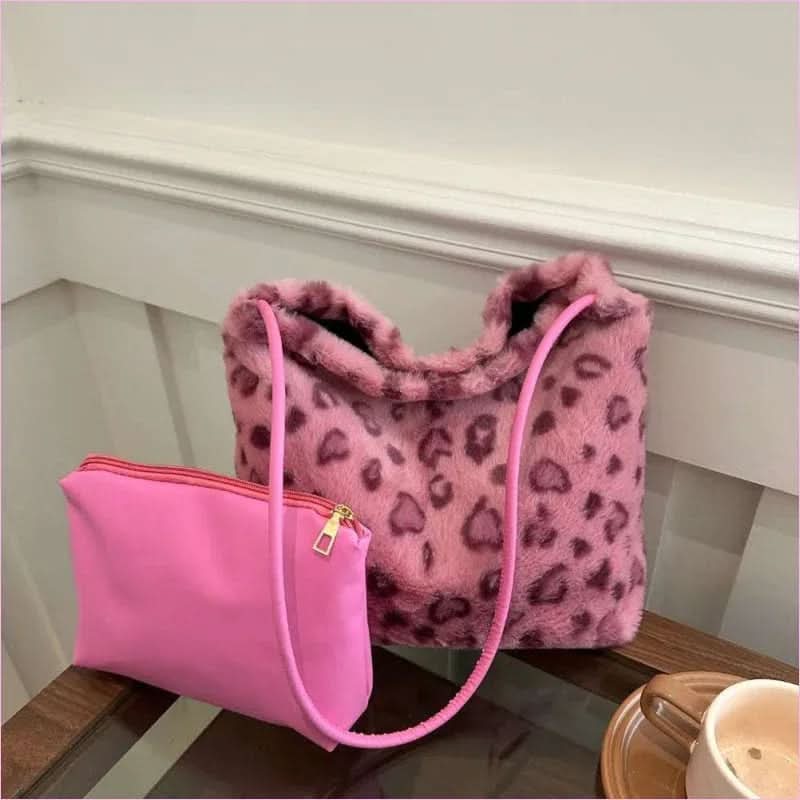 Ladies Leopard Print Furry Crossbody Bag for a Stylish Look - Pleasures and Sins