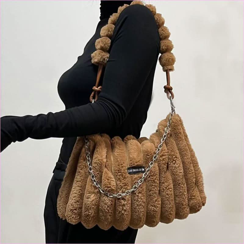 Ladies Plush Retro Crossbody Fur Bag with Soft Fur Exterior - Pleasures and Sins