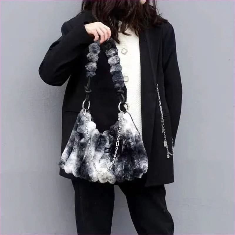Ladies Plush Retro Crossbody Fur Bag with Soft Fur Exterior - Pleasures and Sins