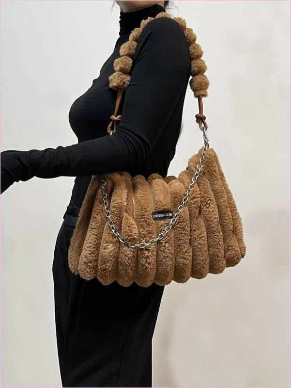 Ladies Plush Retro Crossbody Fur Bag with Soft Fur Exterior - Pleasures and Sins