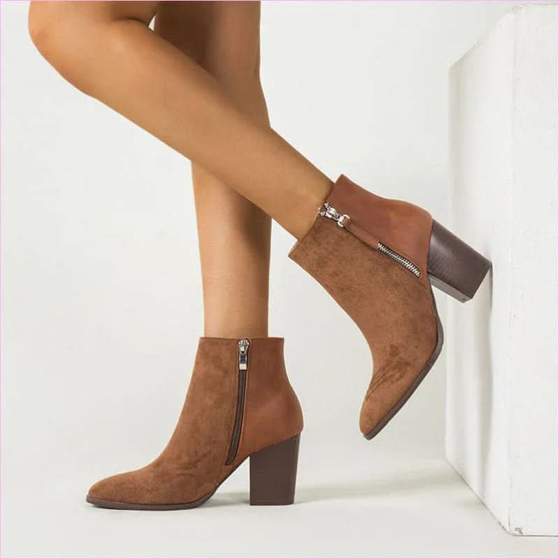 Ladies Short Faux Suede Colour Block High Heel Boots - Pleasures and Sins