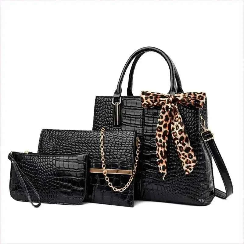 Large Capacity Crocodile Pattern Handbag Set with Wallet and Clutch - Pleasures and Sins