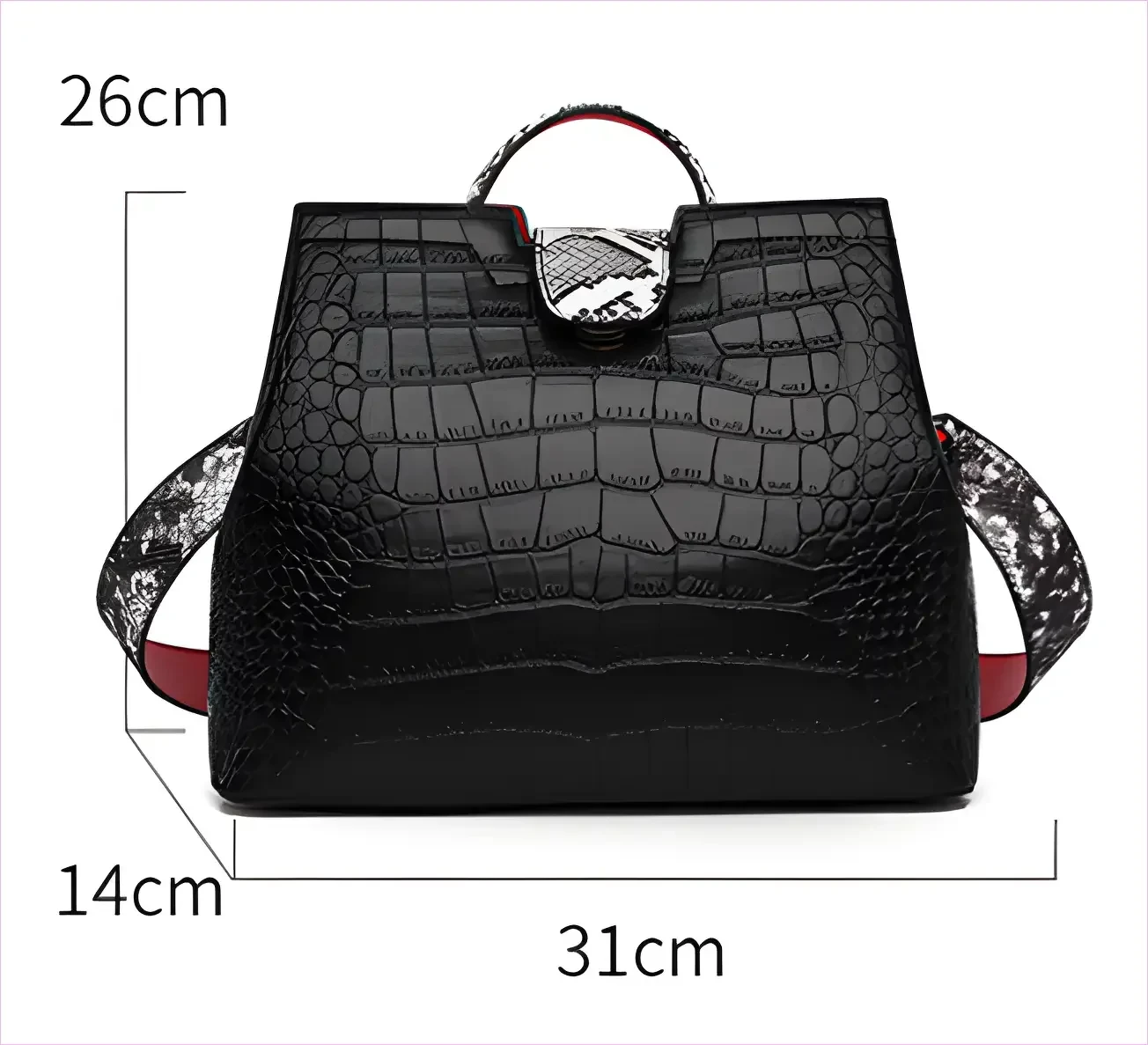Large Capacity Crocodile Pattern Handbag with Snakeskin Strap - Pleasures and Sins