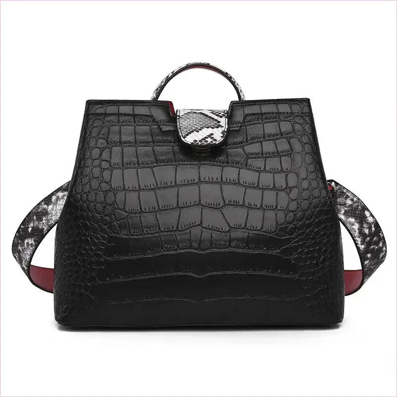 Large Capacity Crocodile Pattern Handbag with Snakeskin Strap - Pleasures and Sins