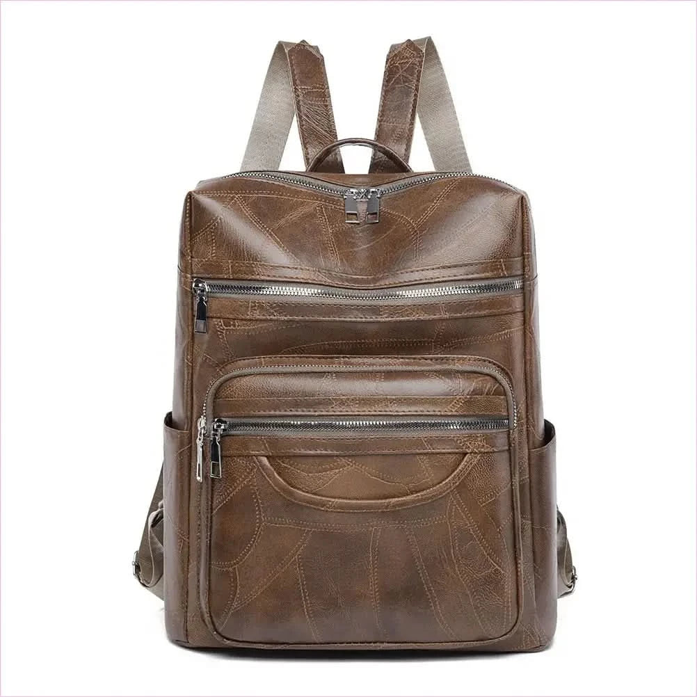 Large Capacity Women's Pu Leather Backpack in Brown - Pleasures and Sins