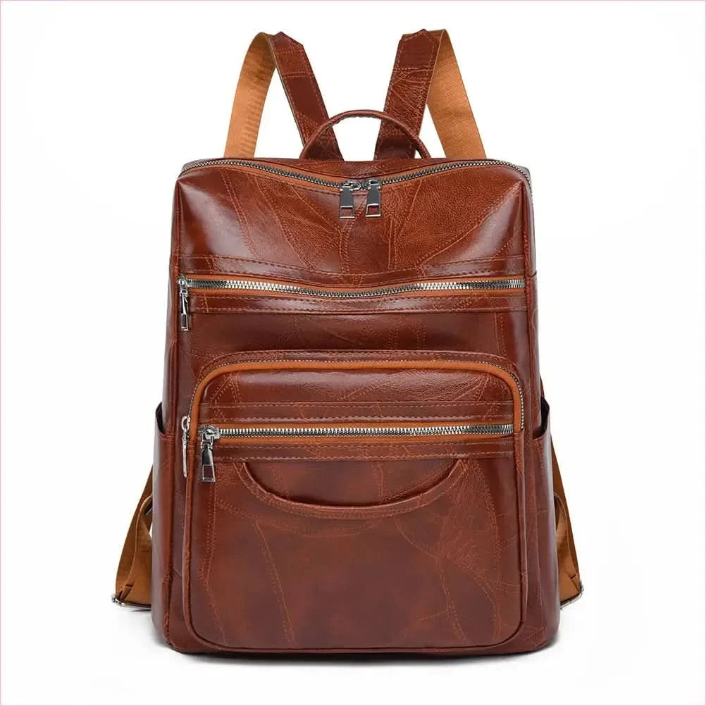 Large Capacity Women's Pu Leather Backpack in Brown - Pleasures and Sins