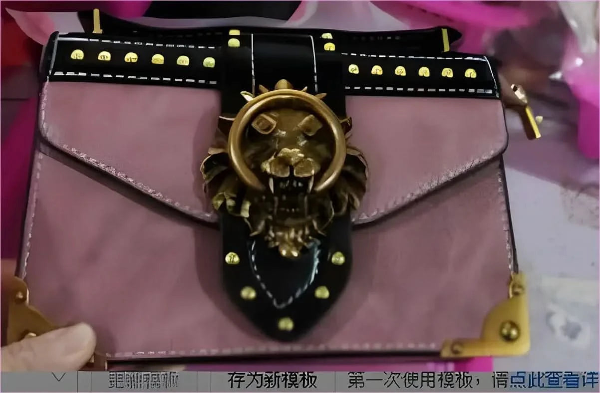 Lions Head Studded Handbag for a Chic Single Shoulder Crossbody Look - Pleasures and Sins
