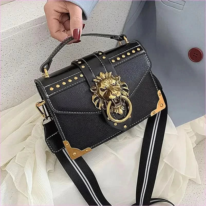 Lions Head Studded Handbag for a Chic Single Shoulder Crossbody Look - Pleasures and Sins