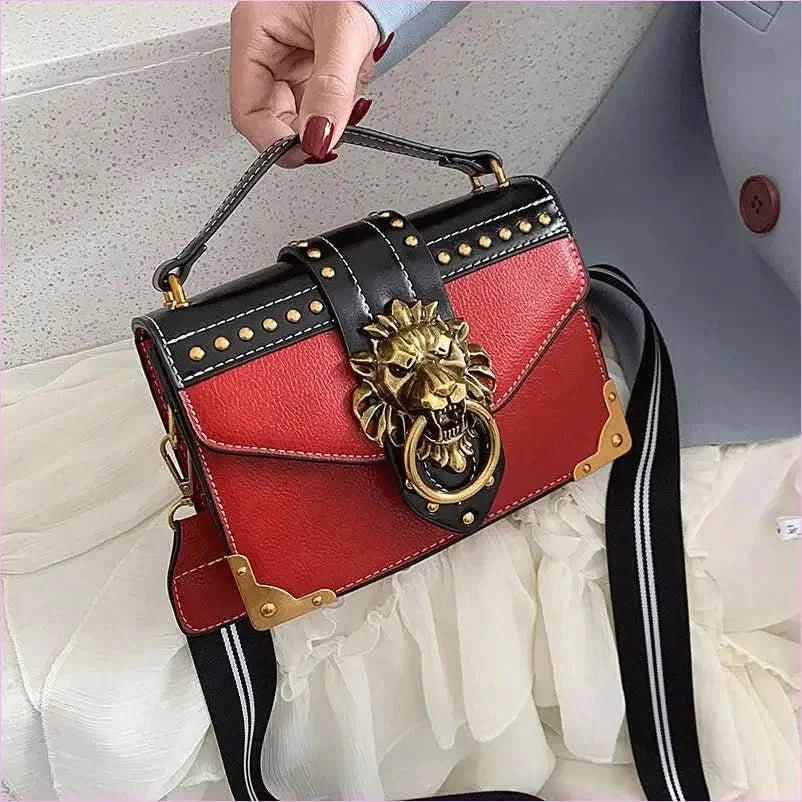 Lions Head Studded Handbag for a Chic Single Shoulder Crossbody Look - Pleasures and Sins