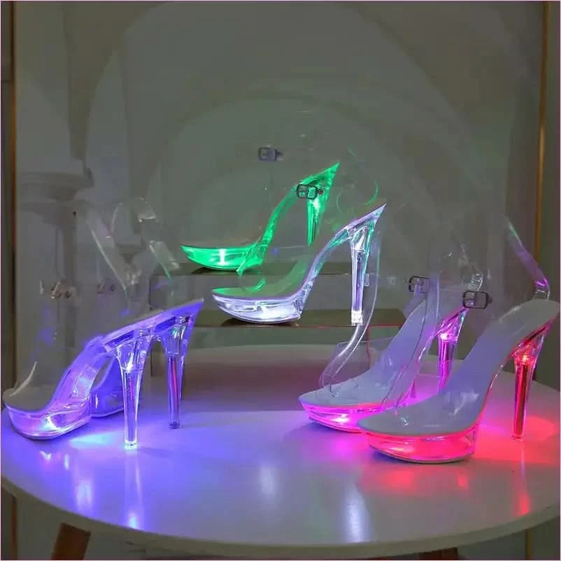Luminous Transparent Platform Shoes with Led Lights 13cm High Heels - Pleasures and Sins