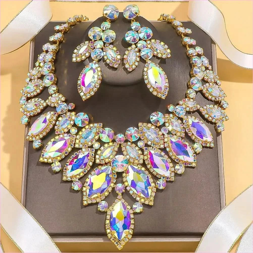 Luxury Black Rhinestone Drag Queen Necklace and Earrings Set - Pleasures and Sins