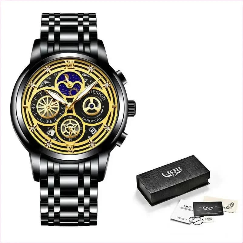Luxury Mens Quartz Skeleton Waterproof Multifunctional Watch - Pleasures and Sins