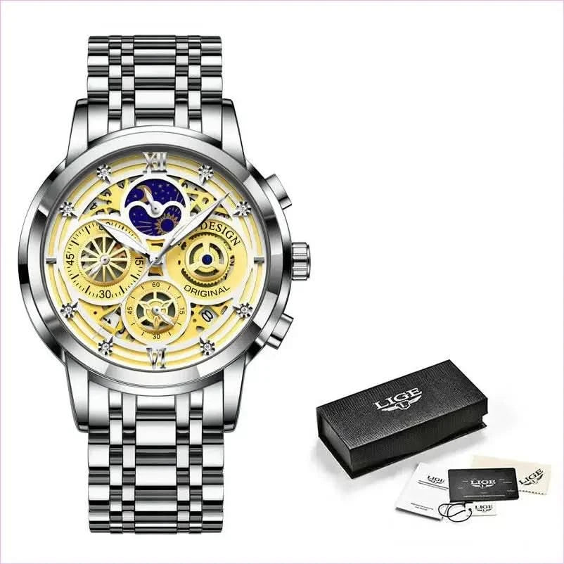 Luxury Mens Quartz Skeleton Waterproof Multifunctional Watch - Pleasures and Sins