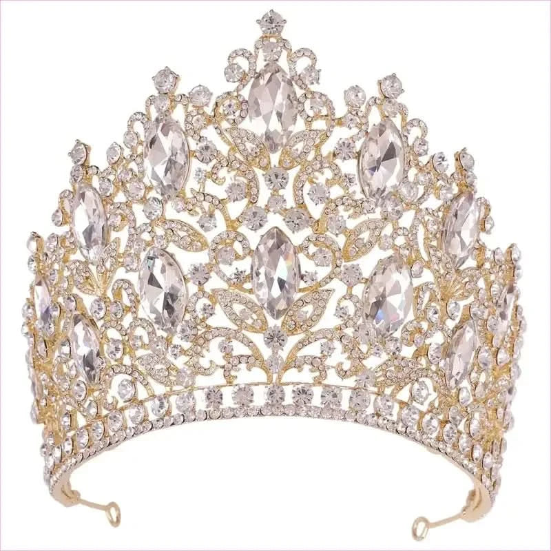 Luxury Royal Crown Tiara with Crystals and Filigree Designs - Pleasures and Sins