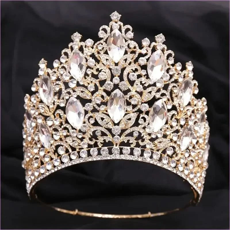 Luxury Royal Crown Tiara with Crystals and Filigree Designs - Pleasures and Sins