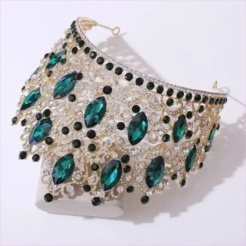 Luxury Royal Crown Tiara with Crystals and Filigree Designs - Pleasures and Sins
