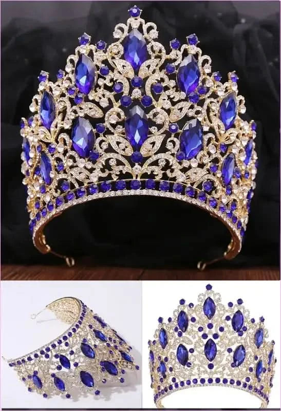 Luxury Royal Crown Tiara with Crystals and Filigree Designs - Pleasures and Sins